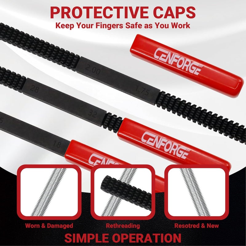 CENFORGE Store 3PCs Thread Restorer File Set Metric & SAE UNC UNF - Restorer Kit & Repair Tool for External Bolts, Screws, Pipes with Safety Caps - Image 4
